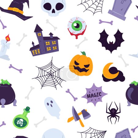 Illustration for Decorative halloween seamless pattern, spider and pumpkin. Vector of pattern bat and fear illustration - Royalty Free Image
