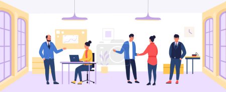 Illustration for Team collaboration, office colleagues make brainstorm. Office team together, teamwork group, colleague and people employee communication illustration - Royalty Free Image