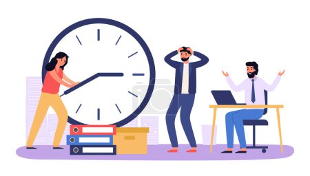 Illustration for Work time management, organize own shift at workpalce. Vector of management time, work clock and schedule illustration, concept of deadline - Royalty Free Image