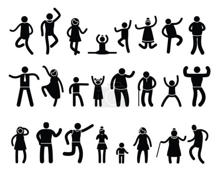 Illustration for Stick people poses. Black silhouettes of stickman characters in different action and posture, yoga and simple postures. Vector isolated set of silhouette black figure illustration - Royalty Free Image