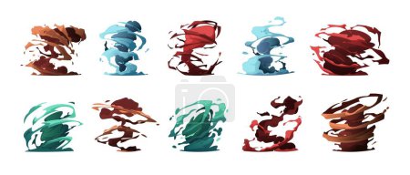 Cartoon vortex effect. Magic tornado swirl with sparkle and glow, fantasy magic wind funnel for game asset. Vector magic swirl and energy effect of magic vortex effect illustration