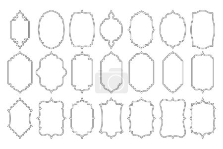 Illustration for Islamic line shapes. Abstract arabic geometric borders, islamic arabesque silhouettes and simple decorative elements. Vector isolated collection. Religious elegant frames of different forms - Royalty Free Image