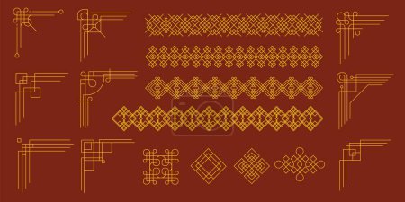 Illustration for Chinese decorative border. Chinese traditional decorative frames, oriental holiday card design with ornamental geometric elements. Vector set. Elegant luxury asian design collection - Royalty Free Image