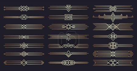 Illustration for Art deco headers. Modern classic borders with floral ornamental accent, elegant nouveau geometric frames for wedding invitation design. Vector set. Luxury premium golden isolated elements - Royalty Free Image