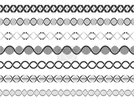 Ilustración de Dna espirales patrón sin costura. Modelo de secuencia genética bioquímica para papel pintado, concepto de investigación de biología para impresión de tejidos. Textura vectorial de la ilustración de moléculas bioquímicas de ADN - Imagen libre de derechos