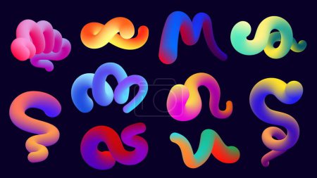 Illustration for Gradient blend line. Dynamic abstract strokes with different colors and gradient effect. Vector modern geometric brush flow set. Multicolored curved isolated shapes for presentation design - Royalty Free Image