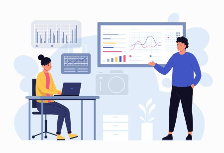 Illustration for Market forecast, business team make strategy graph investment, marketing finance growth, financial forecast analysis, plan and profit corporate vector illustration - Royalty Free Image
