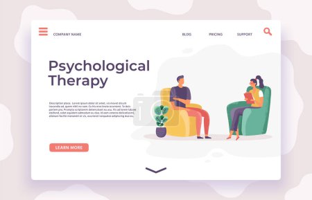 Illustration for Psychological therapy landing page. Vector of therapy psychology mental, page health psychological banner illustration of psychological help - Royalty Free Image