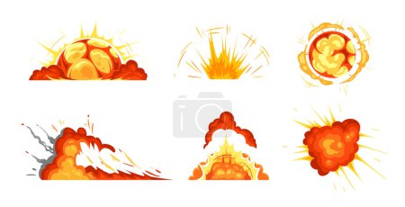 Ilustración de Explosiones de dibujos animados. Explosión bomba colección conjunto de animación. Vector de ráfaga cómica, gráfico de elemento de explosión, ilustración de explosión de movimiento brillante - Imagen libre de derechos