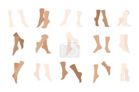 Ilustración de Pies humanos desnudos. Anatomía del pie humano, pie desnudo con dedos de los pies y del talón, exfoliación de los pies, cuidado de los pies y tratamiento cosmético. Conjunto plano vectorial. Hermosas partes del cuerpo femenino, piel suave atractiva - Imagen libre de derechos
