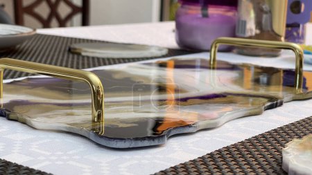 Tight shot of a set table with a beautiful tray