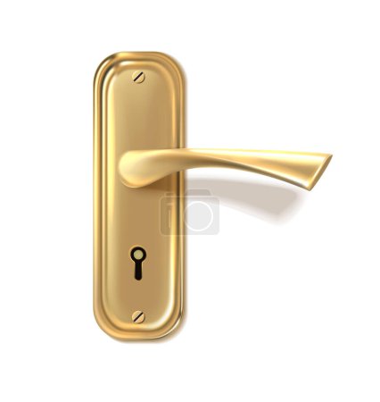 realistic icon. Golned door handle with a key hole. Isolated on white background.