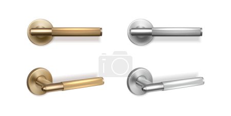 Illustration for Realistic vector icon set. Golden and silver door handles in side and front view. Islated on white background. - Royalty Free Image