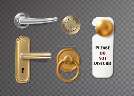 Illustration for 3d realistic vector icon set. Collection of different door handles. Room design elements for interiors doors. Modern door cnobs. - Royalty Free Image