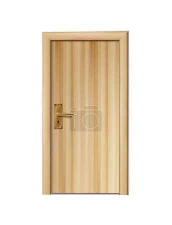 Illustration for Realistic vector icon. Old antique wooden door with golden handle. - Royalty Free Image