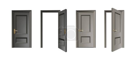 conjunto de iconos de vector realista. Set de puertas colección de entrada con puertas cerradas y abiertas.