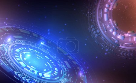 Illustration for Sci-fi background. Blue neon hologram portals with light flares and sparkles. - Royalty Free Image