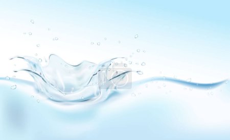 Illustration for Realistic vector illustration banner. Water splash crown. Wave banner with splashes and drops. - Royalty Free Image