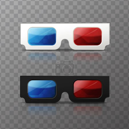 Illustration for 3d realistic vector set. 3d cinema glasses white and black. Isolated on transparent background. - Royalty Free Image