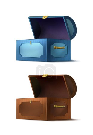 Illustration for Cartoon style vector icon. Treasure wooden chest in blue and brown color. - Royalty Free Image