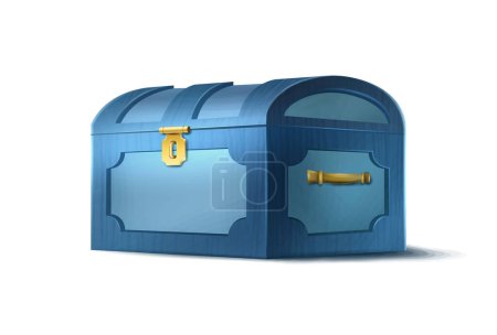 Illustration for Cartoon style vector icon. Wooden treasure chest in blue color. Isolated on white background. - Royalty Free Image
