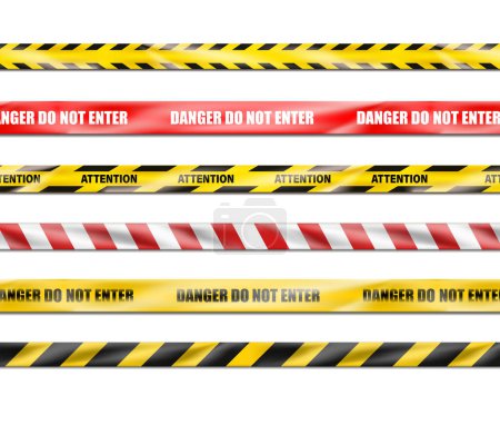 Illustration for 3d realistic icon. Collection of signal ribbons of danger do not enter. Warning signs. - Royalty Free Image