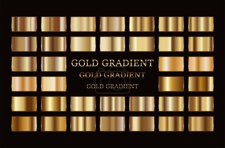 Illustration for Big set of vector golden gradients samples. Sutable for text, flyers, typography, banners, ribbons and texture, confetti. Design element. - Royalty Free Image