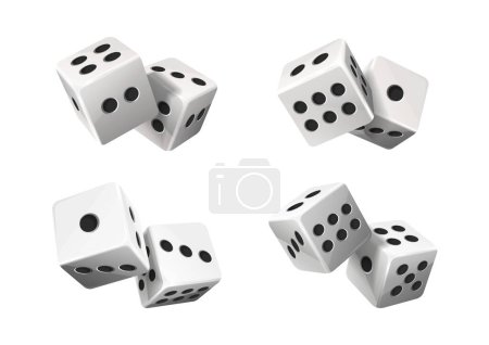 Illustration for White poker dice with random numbers. realistic vector icon illustration. Isolated on white. - Royalty Free Image