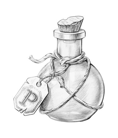 Ilustración de Botella de veneno dibujada a mano, botella mágica. - Imagen libre de derechos