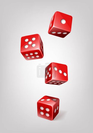 Illustration for Realistic vector icon illustration. Red poker dice cubes falling. - Royalty Free Image