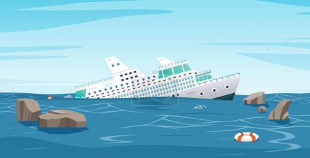 Téléchargez les illustrations : Un bateau de croisière coule au milieu de la mer. - en licence libre de droit