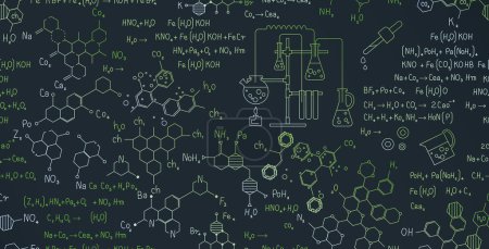 Ilustración de Patrones químicos y fórmulas científicas vector sin fisuras. - Imagen libre de derechos