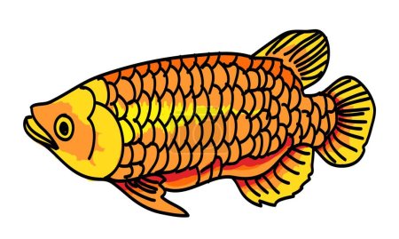 Téléchargez les illustrations : Doodle Cartoon of Arowana Fish in Circle Frame for Aquatic Themed Designs, Illustrations pour enfants et marchandises - en licence libre de droit