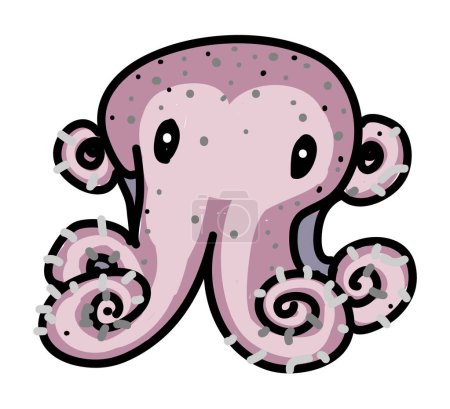 Photo for Doodle Cartoon of Octopus or Squid with Big Eyes and Swirling Tentacles in Circle Frame - Royalty Free Image