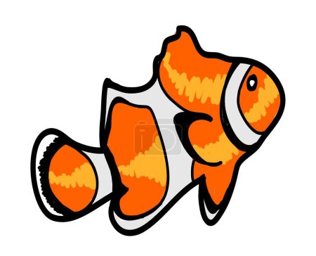 Téléchargez les illustrations : Doodle Cartoon of Clownfish in Circle Frame, mettant en vedette un poisson rouge heureux avec un corps rond et de jolies petites nageoires pour les dessins thématiques aquatiques, les illustrations pour enfants et les marchandises - en licence libre de droit