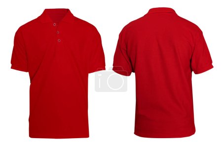 Blank collared shirt mock up template, front and rear view,  plain red t-shirt isolated on white. Polo tee design mockup presentation for print