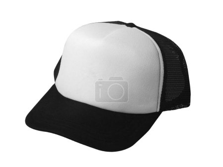 Téléchargez les photos : Modèle de maquette de chapeau de camionneur blanc et noir, découpé isolé - en image libre de droit