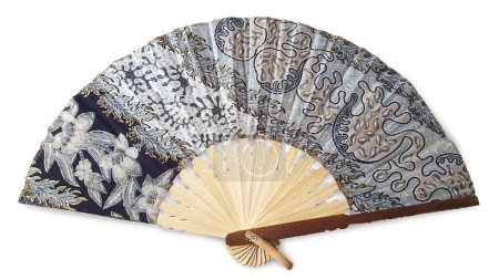Decorated hand-held fan, asian style, cut out isolated on white