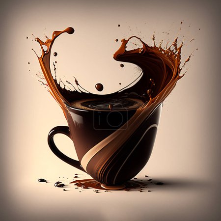 Téléchargez les photos : Composition incroyablement belle de café chaud dans de belles tasses, chocolat fondu et beaucoup d'éclaboussures - en image libre de droit