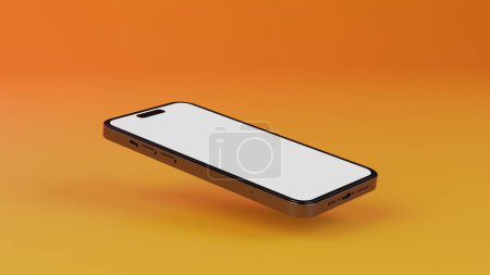 Téléchargez les photos : Smartphone avec écran blanc vierge sur fond orange. Un produit de téléphonie mobile isolé sur fond lumineux. Publicité et commercialisation des nouvelles technologies, rendu 3D - en image libre de droit
