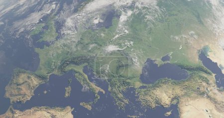 Foto de Mirada espacial realista de la región europea de la Tierra. Mapa de Europa. Elementos de esta imagen proporcionados por la NASA. Renderizado 3D - Imagen libre de derechos