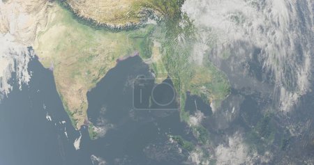 Foto de Realistic Space look of the Earth India region (en inglés). Mapa de India e Indonesia. Elementos de esta imagen proporcionados por la NASA. Renderizado 3D - Imagen libre de derechos