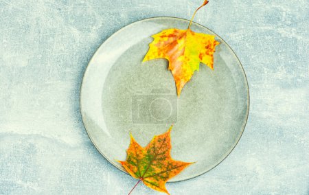 Téléchargez les photos : Feuilles d'automne tombées, herbier sur l'assiette - en image libre de droit