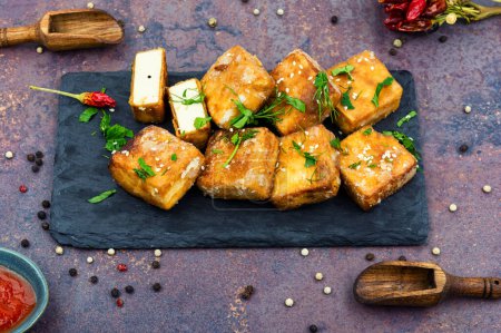 Photo for Roasted tofu cheese. Vegetarian food - Royalty Free Image