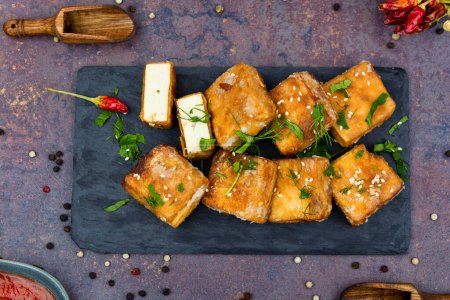Photo for Roasted tofu cheese,asian vegan food - Royalty Free Image