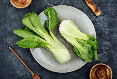 Fresh bok choy or chinese cabbage on the kitchen table