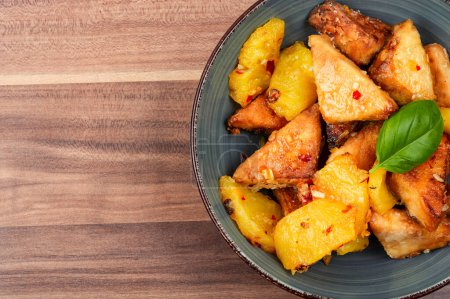 Photo for Deep-fried tofu with pineapple and chili. - Royalty Free Image