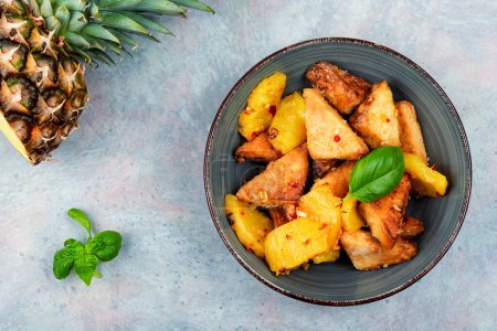 Photo for Healthy appetizer or tofu fried with pineapple. Vegan meal - Royalty Free Image