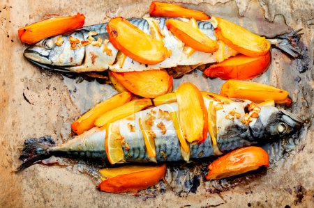 Photo for Appetizing mackerel fish grilled in persimmon fruit sauce. Food recipe - Royalty Free Image