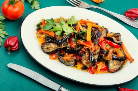 Photo for Vegetable saute with eggplant. Vegetarian food, vegetable stew. Healthy food. - Royalty Free Image
